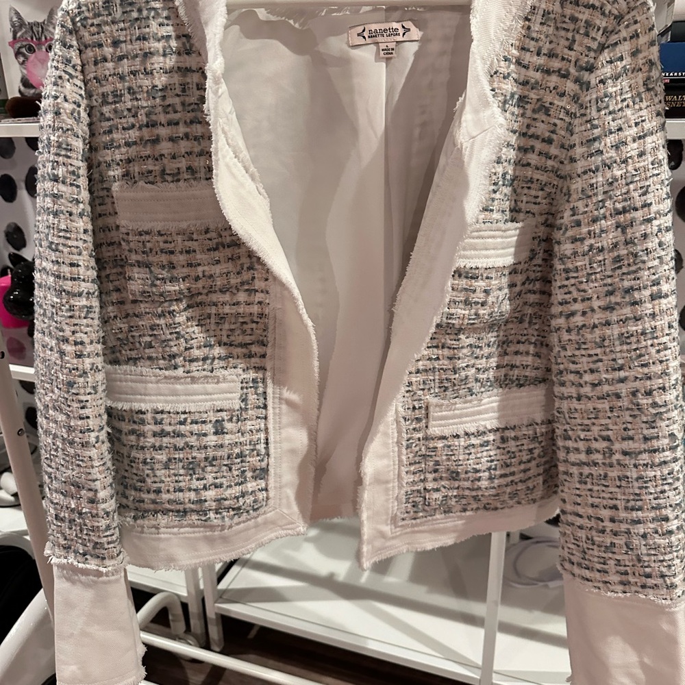 Nanette Lepore Cream and Gray Tweed Blazer